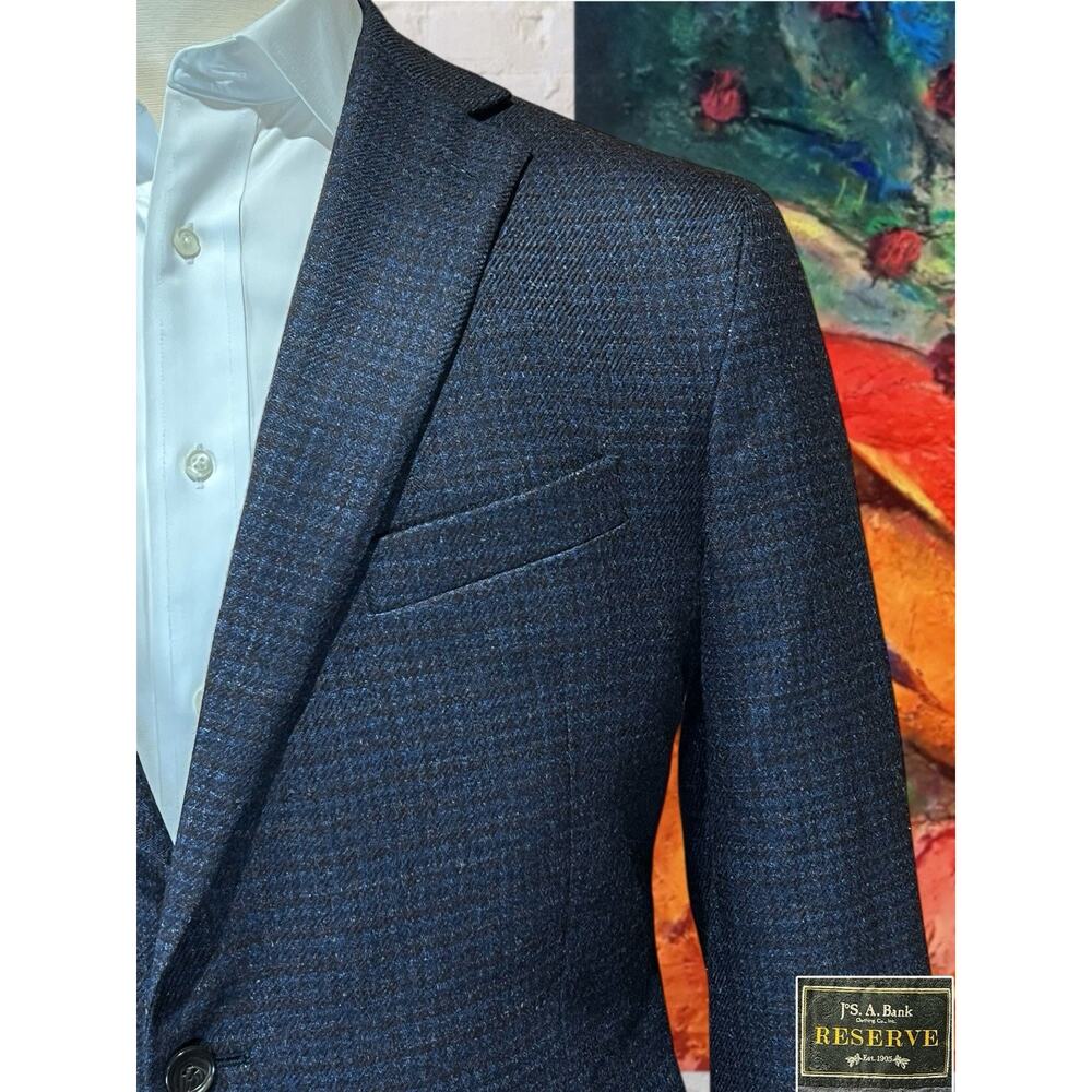 Jos A Bank Reserve 46S Blue Burgundy Check Plaid Italian Wool Sport Coat Flannel - Picture 4 of 14